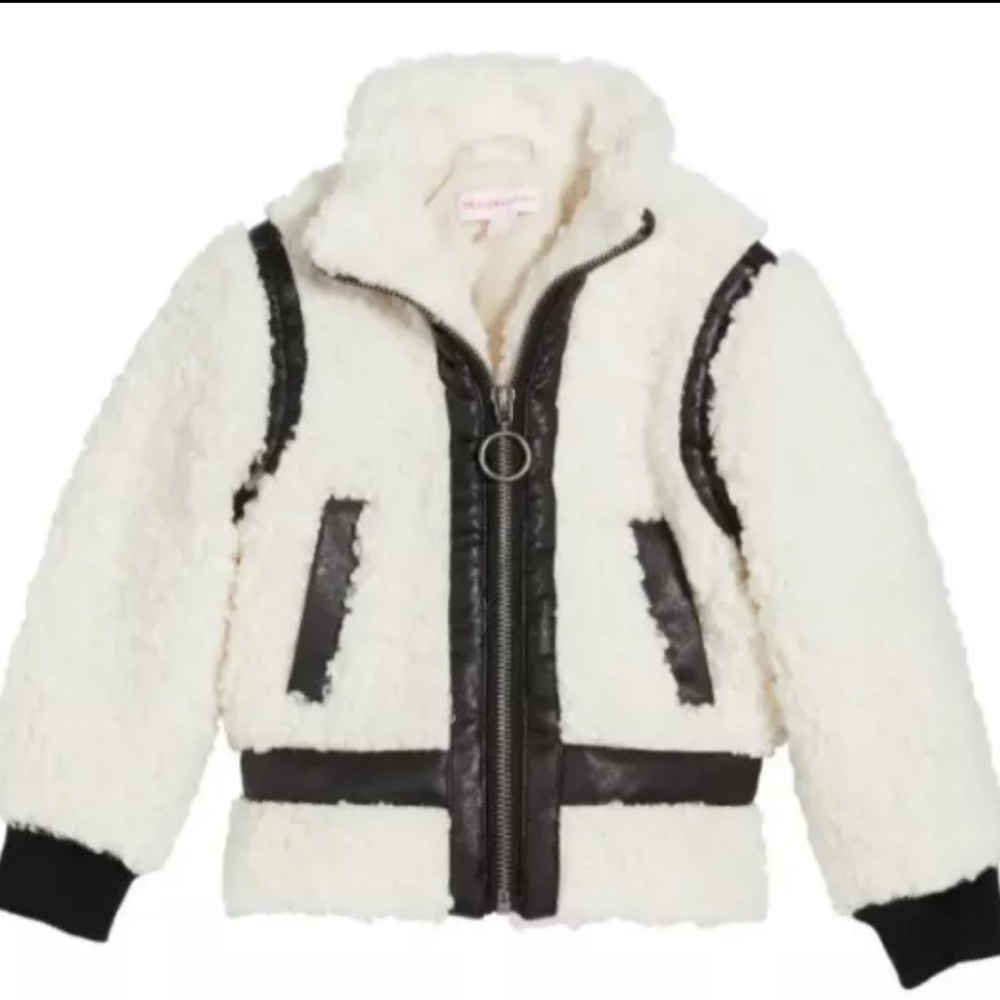 Design History Girl's Faux Sherpa Leather Trim Jacket Large